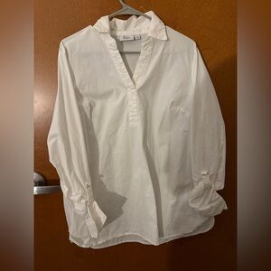 Kim Rogers White Cotton V-Neck Button Placket Shirt